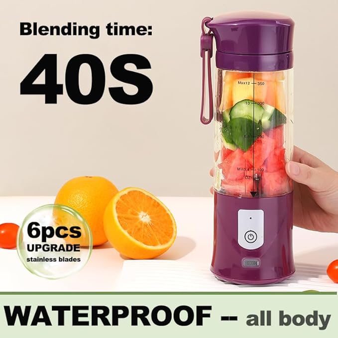Portable Blender, Cordless, Personal Blender-for Shakes & Smoothies, BPA Free, Leakproof, USB-C Rechargeable, Ideal for Ice Blending, Juicing, and Food Processing, Convenient, and Versatile (Purple)