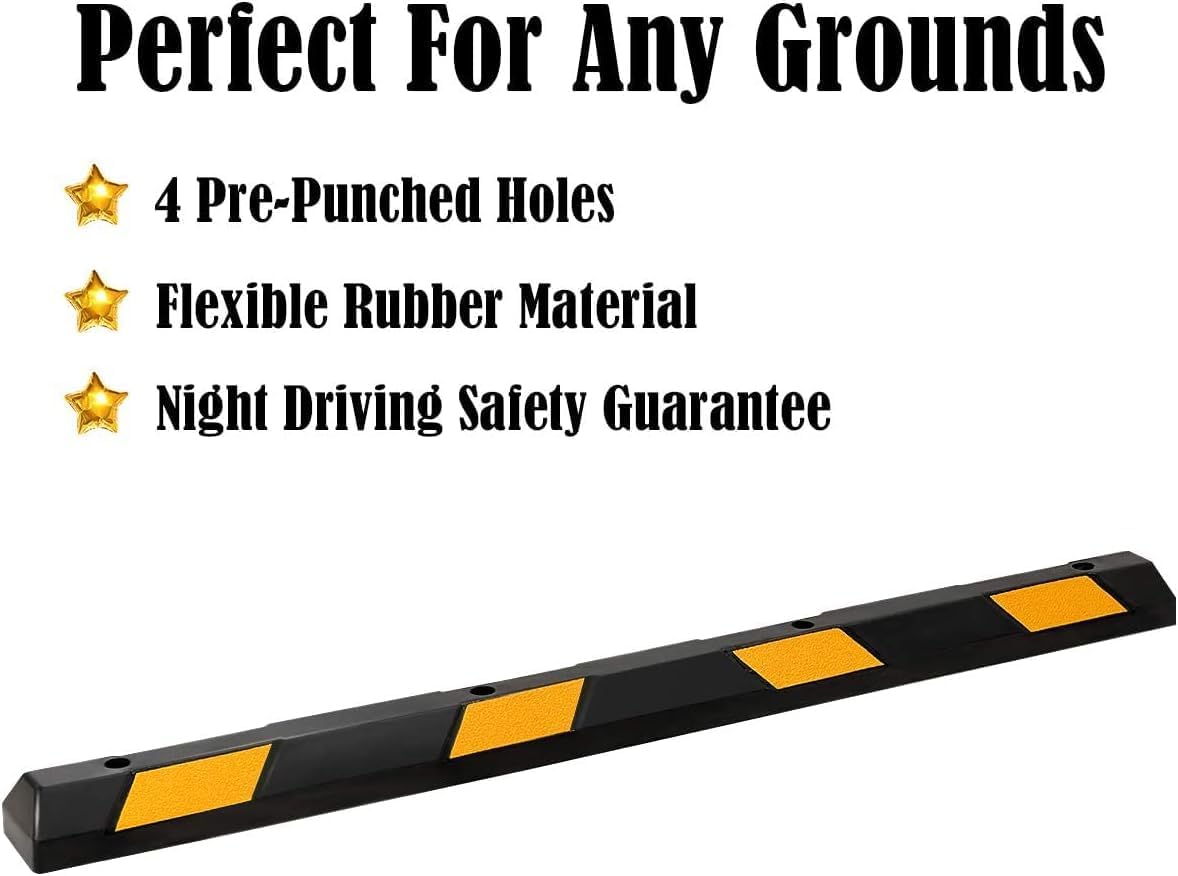 Goplus Parking Block, 72” Rubber Parking Bumpers with 8 High Reflective Yellow Safety Stripes, Heavy Duty Parking Target, Garage Wheel Stoppers Parking Curb for Car, Truck, RV and Trailer (6 Pack)