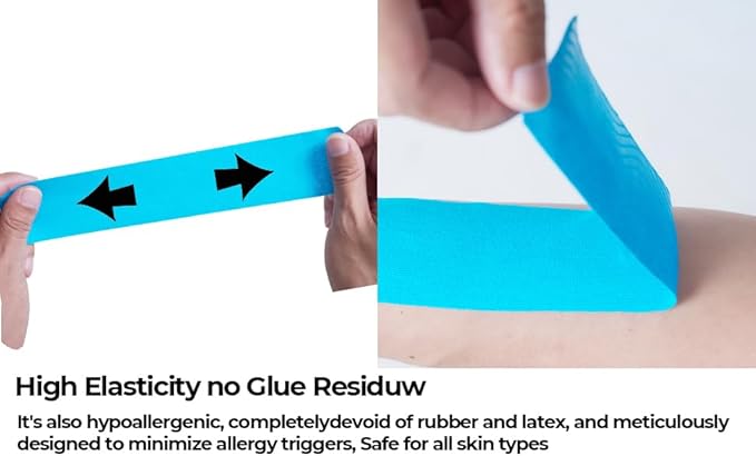 Kinesiology Tape precut (2 Rolls,40 Strips,2" X 10" Strips) Kinesiology Tape Waterproof Breathable Latex Free Tape for Ankle Wrists Knees Running Swimming Elastic Sports Activities Tapes(Blue+Pink)