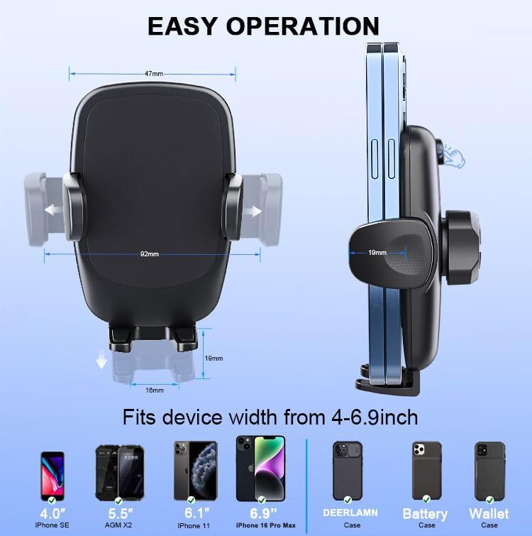 DEERLAMN Car Phone Holder, [Upgraded Stronger Suction] Phone Mount for Car Dashboard & Windshield, Universal Cellphone Holder Fit for iPhone 16 Pro Max 15 14 13 12 All Smartphone