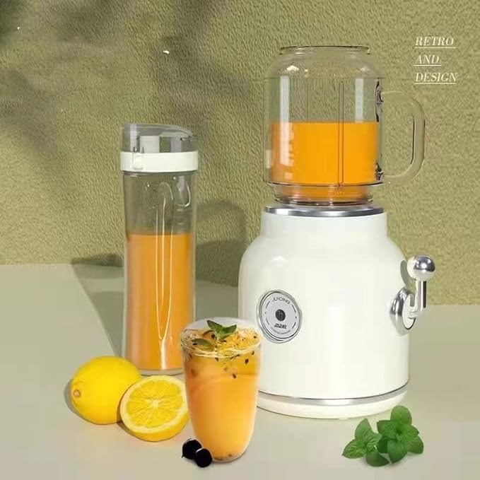 Plplaaoo Travel Cup Blender,Portable Smoothie and Shake Blender, Retro Mini Maker Mixer with Double Cup,Ice Crush Maker Countertop Juice Blenders with Stainless Steel Blades CN Plug(Beige)