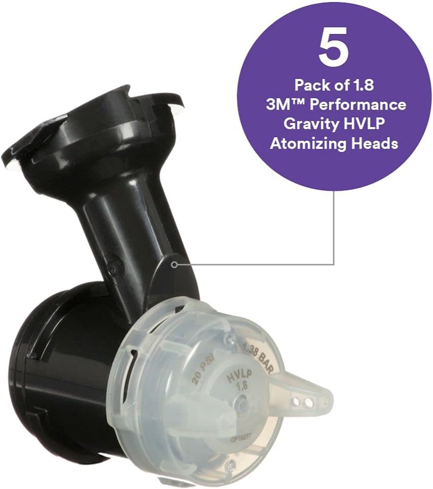 3M Performance Gravity HVLP Atomizing Head Refill Kit, 26718, Size 1.8, Clear, for use Performance Spray Gun PPS 2.0 Paint Cups, 5 Pack