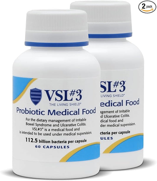 VSL #3® Probiotics for Digestive Health, IBS & UC Symptoms - 112.5B CFUs, High-Potency, Multi-Strain, Live, Refrigerated Probiotic, Medical Food for Gut Health Support in Men & Women, 120 Capsules