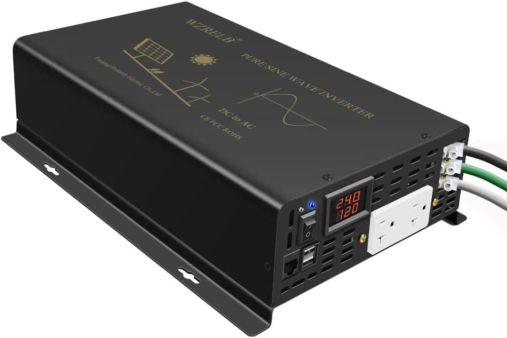 WZRELB Pure Sine Wave Power Inverter 3000W 24VDC to 120VAC 6000W Peak Dual AC Outlets 2× 2.4A USB Port &Hardwire Terminal with 16ft Remote Conrtol Off-Grid Solar Converter RV Trucks (VC300024U5WD-1)