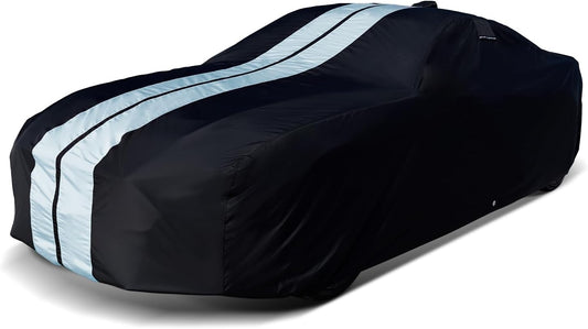 iCarCover Custom Car Cover for Pontiac Grand Am (1978-1980) Waterproof All-Weather Rain Snow UV Sun Protector Full Exterior Indoor Outdoor Car Cover (Stripe - Black/Gray)