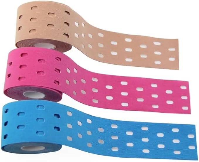 Punch Hole Cotton Waterproof Therapeutic Kinesiology Tape for Support & Recovery, Sports, Pain Relief, Beige