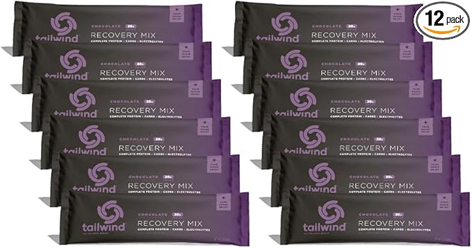 Tailwind Nutrition Recovery Mix, 20 Grams Complete Protein, Carbohydrates, and Electrolytes Powder Drink Mix for Post-Workout, Free of Gluten, Soy, and Dairy, Vegan, 12 Servings, Chocolate