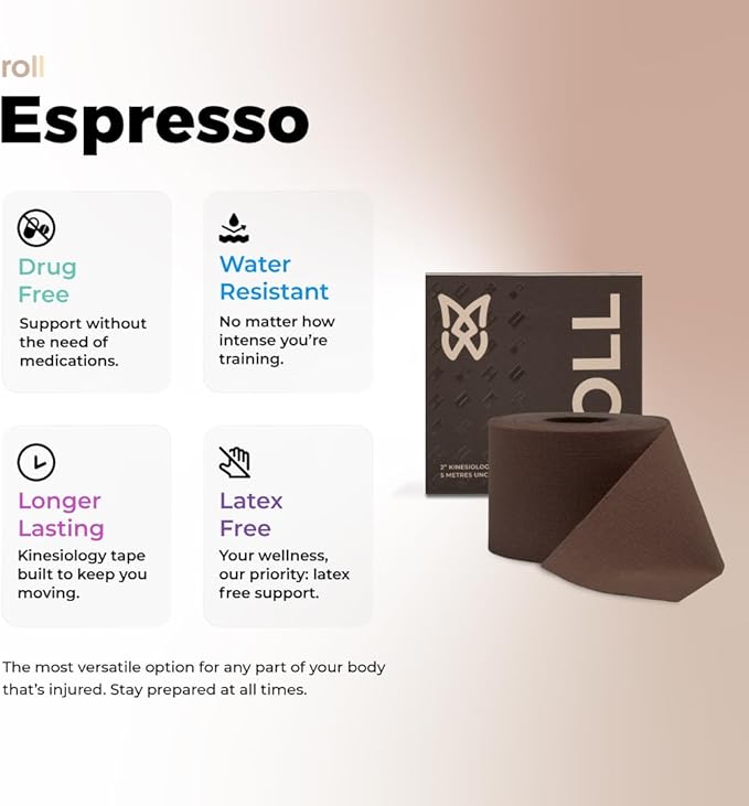 Spidertech Kinesiology Atheletic Tape 2 Inch Rolls (5 Metres Uncut) (Espresso)