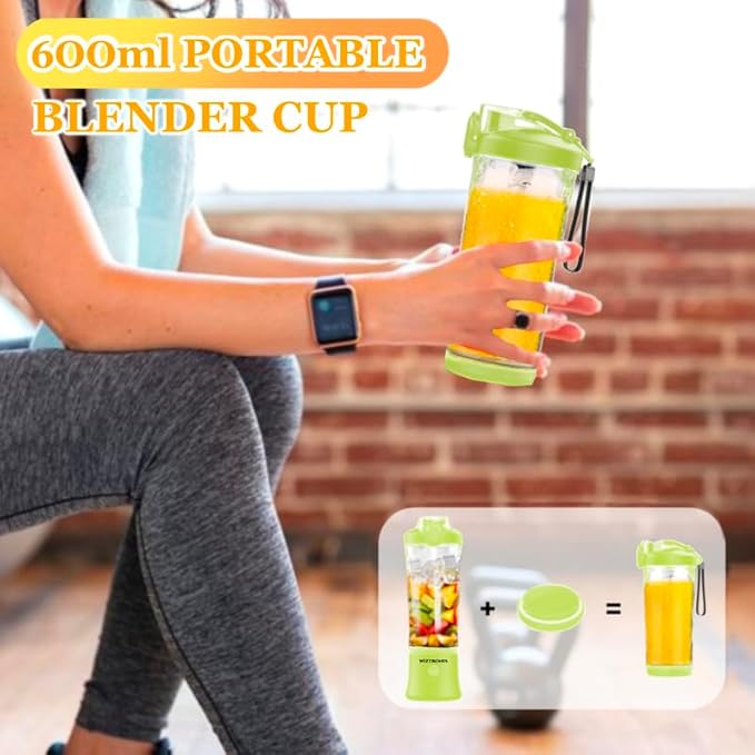 Cordless 21oz Portable Blender BPA Free With Personal Blender Cup, Best For Smoothie, Shakes, and Cocktails, With Durable Stainless Steel Blades, USB-C Rechargeable in Lime By WIZTRONIX