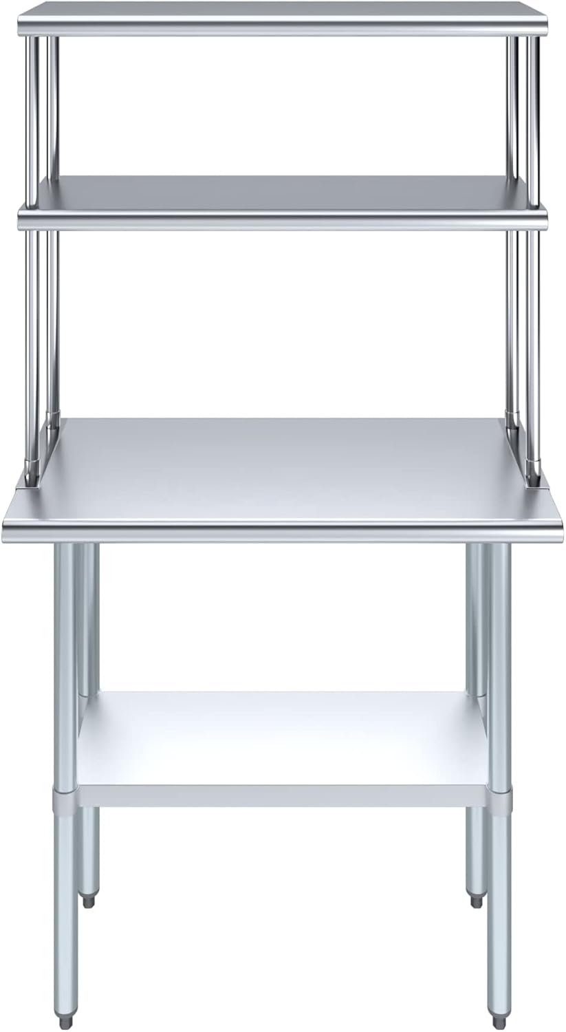 Amgood Stainless Steel Work Table Double Tier Overshelf | Metal Kitchen Prep Table & Shelving Combo (18" x 36" Work Table + 12" Overshelf)