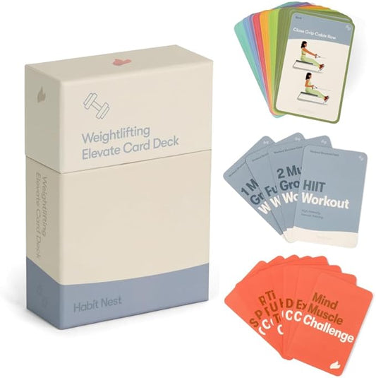 Weightlifting Elevate Exercise Cards: Comprehensive Weightlifting Card Deck for Gym Fitness. Requires Gym Equipment. Includes 65 exercises, 8 bonus challenges, and 4 unique workout formats.