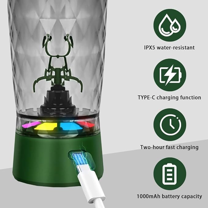 Electric Protein Shaker Bottle, USB Rechargeable Mixing Cup, Water Drink Mixer Portable Bottles for Gym Sport (Green)