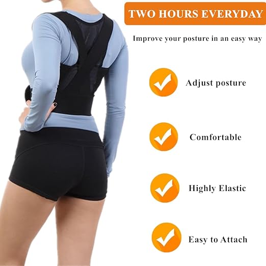 WEEOATAR Posture Corrector,Upper Back Brace Easy to Use,Highly Elastic Posture Trainer,Adjustable Back Straightener Brace,Posture Corrector Strap for Adults and Kids(Black,L)