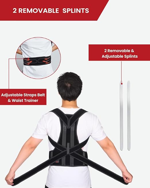 Back Brace Posture Corrector for Women and Men, Lower and Upper Back Pain Relief, Hunchback and Scoliosis Straightener with 2 Removable Metal Splints Support, Adjustable Straps Belt Waist