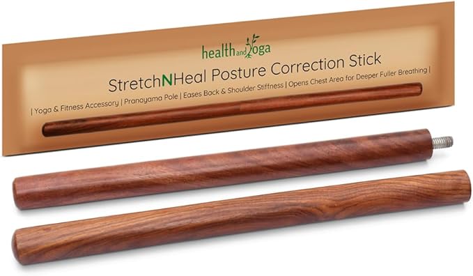 HealthAndYoga™ StretchNHeal Collapsible Multi-Use Wooden Yoga Stick - Regular and XL - Portable Posture Corrector Pole, Stretch Mobility Stick, Physical Workout Exercise Dowel