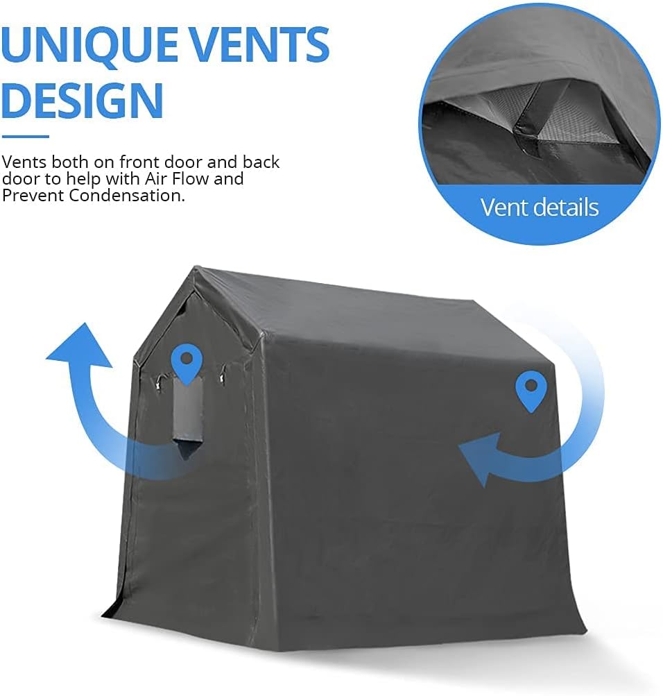 ADVANCE OUTDOOR 6x8 ft Outdoor Portable Storage Shelter Shed with 2 Roll up Zipper Doors & Vents Carport for Motorcycle Waterproof and UV Resistant Portable Garage Kit Tent, Gray