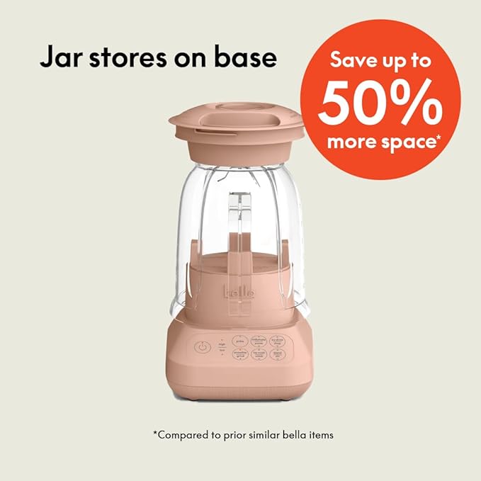 bella 10 Speed Countertop Blender, Juicer & Smoothie Maker, Fits-anywhere™ Kitchenware, Slim Flip & Store Design, Dishwasher Safe 48oz Capacity Pitcher & Lid, Stainless Steel Blade, 450 Watt, Blossom