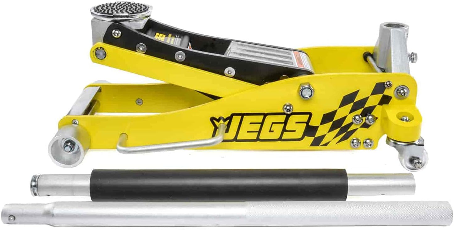 JEGS Professional Low-Profile 3-Ton Aluminum Floor Jack | 3 ½ Inch Minimum Saddle Height | Lightweight Construction | 360 Degree Rotating Saddle