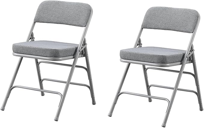 BOOSDEN Padded Folding Chair 2 Pack, Foldable Chair with Fabic Thick Cushion, Heavy Duty Metal Folding Chair for Outdoor & Indoor & Dining & Party, Grey