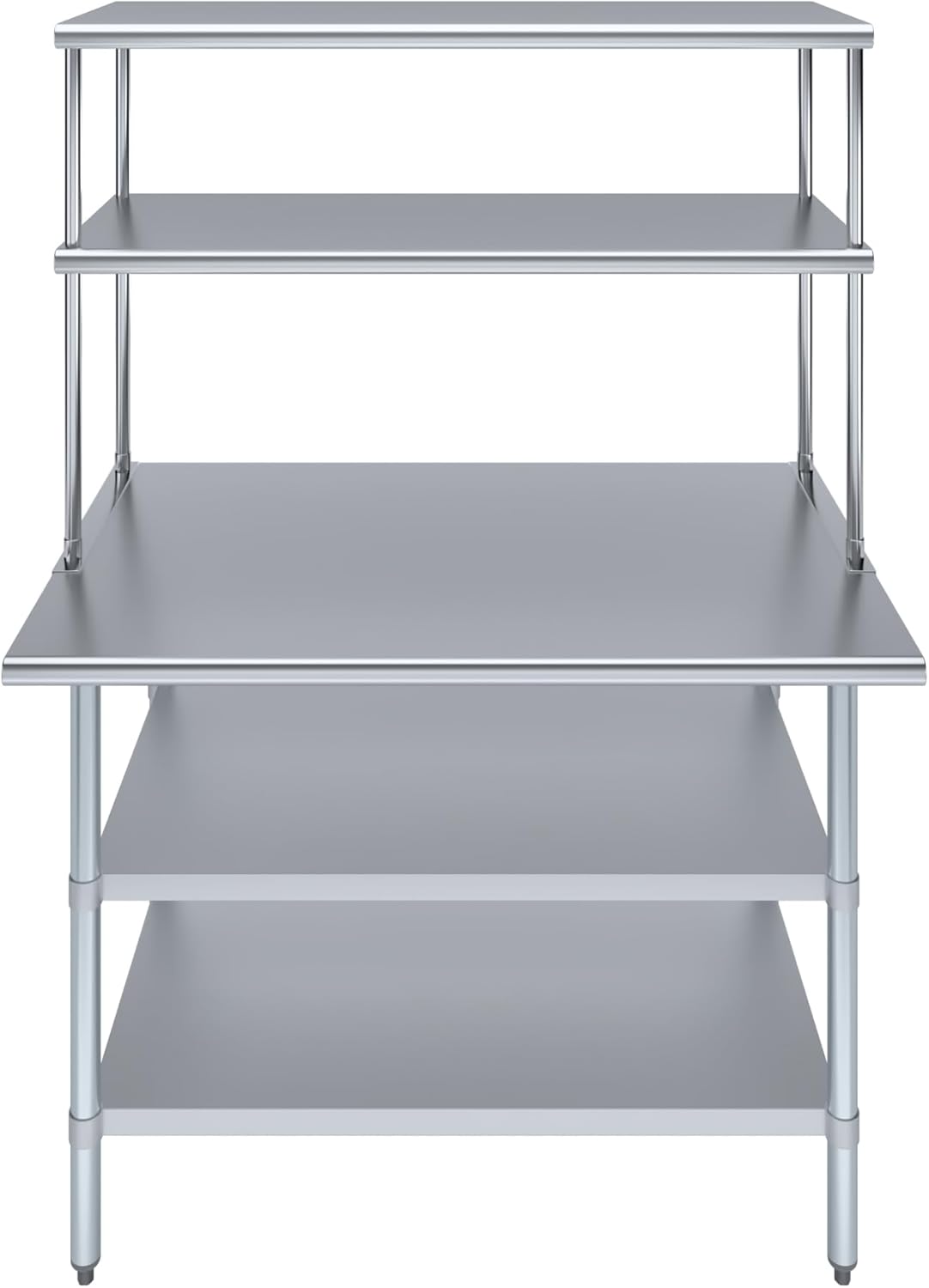 Amgood Stainless Steel Work Table with 2 Shelves | Metal Kitchen Prep Table & Shelving Combo (30" x 48" Table with 2 Shelves + 18" Overshelf)