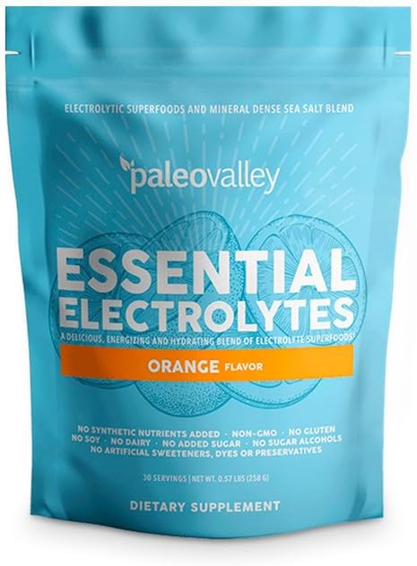 Paleovalley Essential Electrolytes Powder - Full Spectrum Orange Electrolyte Powder for Hydration, Energy and Muscle Recovery - No Sugar Added - 28 Servings