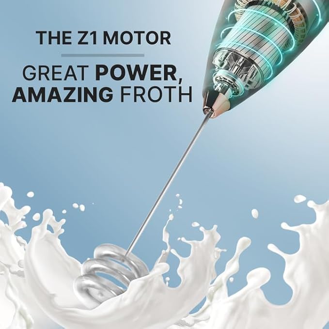 Zulay Kitchen Tornado Milk Frother Handheld Wand – Electric Coffee Frother with Triple Whisk & Stand – Hand Held Drink Mixer for Latte, Cappuccino, Matcha, Hot Chocolate, Protein Shakes – Black/Copper