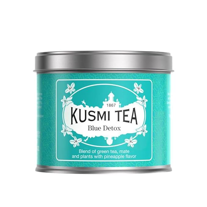 Kusmi Tea - Blue Detox - Blend of Green Tea, Mate & Pineapple - Rosehip, Rooibos, Mint, Guarana Flavours - Enjoy Hot or Iced - Loose Leaf Tea - Tin Box of 3.5 oz - Quantity for about 50 cups