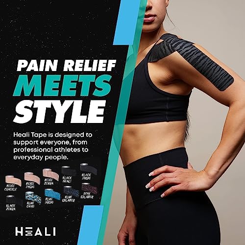 Heali Kinesiology Tape 3 Pack, Magnesium & Menthol Infused, Elastic Sports Tape, Shoulder, Knee, Elbow, Ankle, Waterproof, Latex Free, Pain Relief, Muscle Recovery, K Tape, Black Zebra