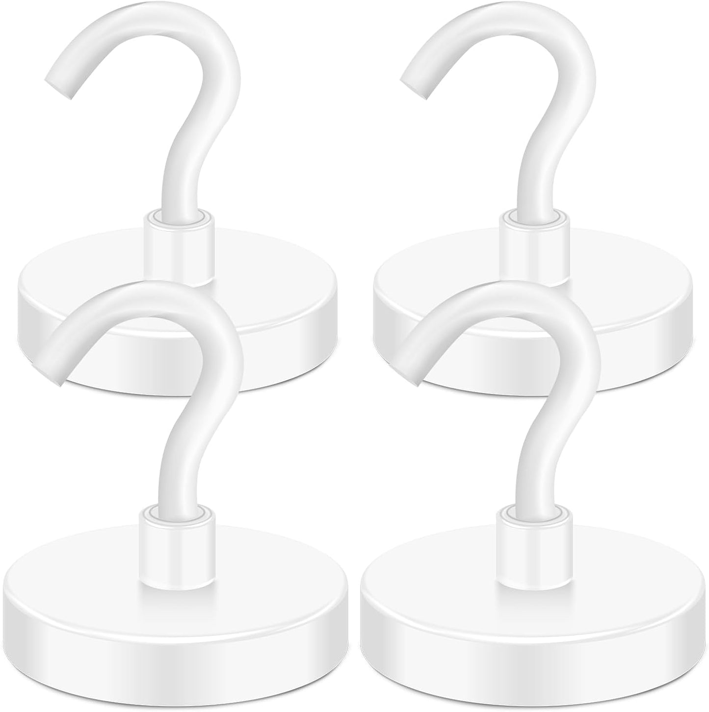 MIKEDE Magnetic Hooks Heavy Duty, 150LB Super Strong Magnetic Hooks for Cruise, Neodymium Earth Magnets with Hook for Hanging, Magnetic Metal Hanger for Fridge, Toolbox, Storage, (White, 4 Pack)