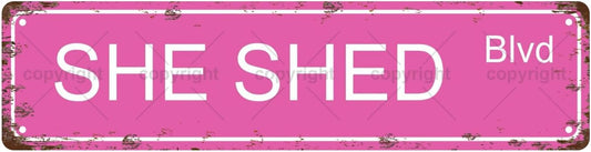SHE SHED BLVD Space Vintage Metal Tin Sign, Street Sign, Home Decor, Room Decor, Wall Decor, Bathroom Decor, Bar Decor, Cafe Decor, Garage Decor, 16 x 4 Inch