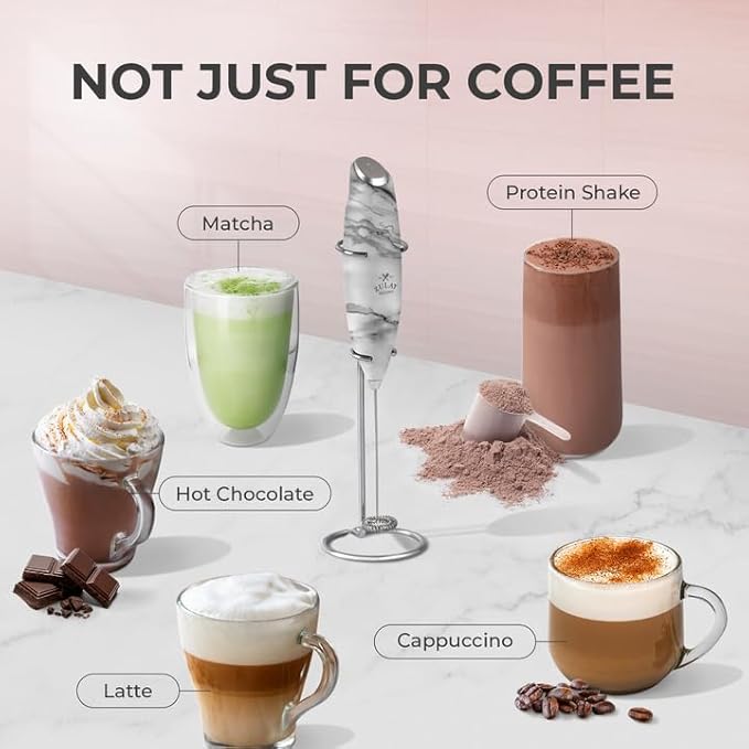 Zulay Powerful Milk Frother (4 Duracell Batteries Included) - Handheld Milk Frother Wand Drink Mixer for Coffee - Powerful Milk Foamer for Cappuccino, Frappe, Matcha & Coffee Creamer - Quartz