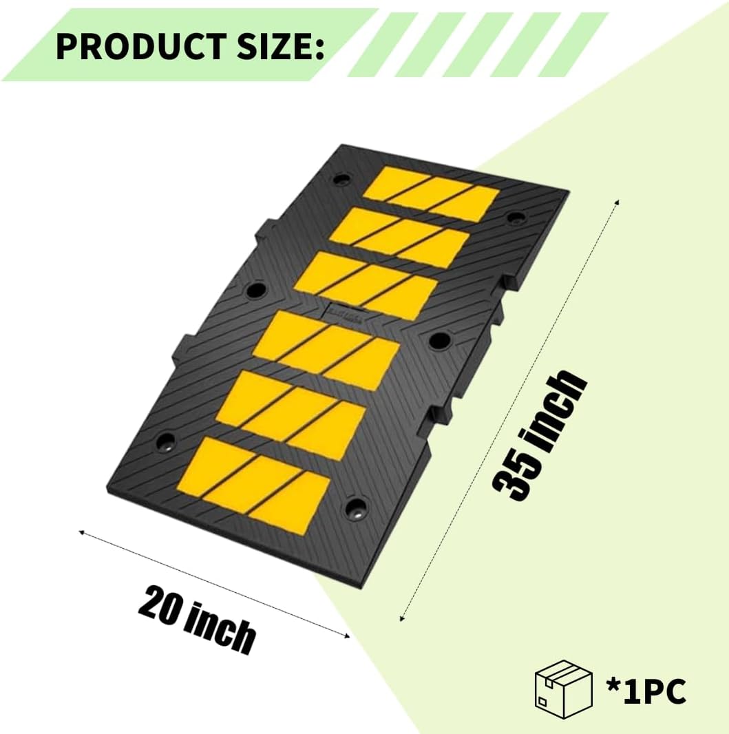 Speed Bumps for Driveway 35"x20"x2" Flexible Installation Connect Multiple Units for Any Road Width Asphalt Concrete Gravel Driveway (Middle Part 1 Pack)