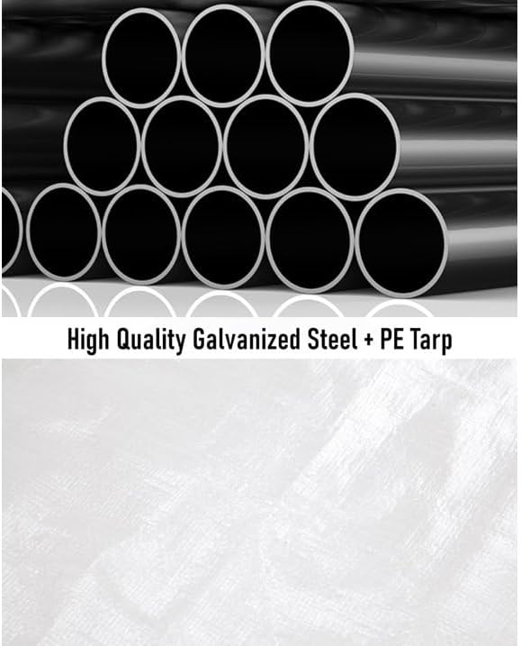 13x20 Ft. Metal Carport Garage with PE Fabric and Galvanized Steel Frame Outdoor Shelter for Cars, Trucks and Boats with 4 Doors and Mesh Windows for Ventilation - White