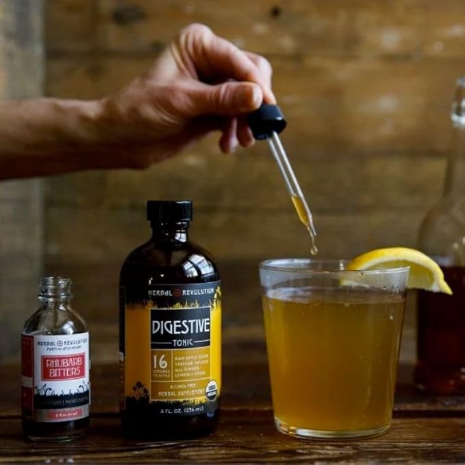 Herbal Revolution Digestive Tonic - Certified Organic Non-GMO Apple Cider Vinegar Infused with Honey, Burdock Root, Dandelion, Lemon Balm & More, Made Using Regenerative Farming Practices - 8 Fl Oz