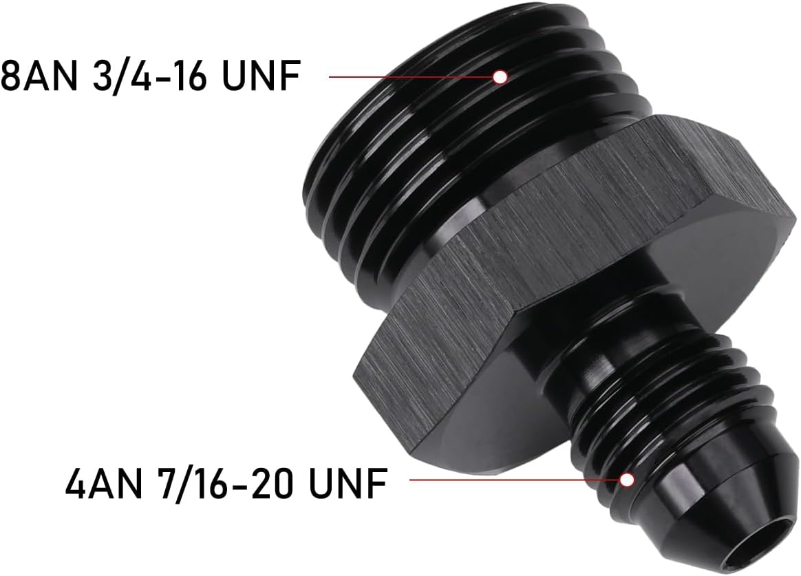 4AN Male Flare to 8AN ORB O-ring Boss Fuel Pump Rail Adapter Fitting Aluminum Black