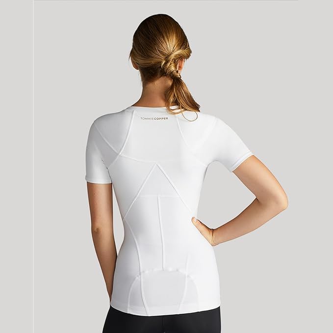 Tommie Copper Womens Short Sleeve V Neck Compression Shirt with Front Zipper – Posture Corrector Back & Shoulder Support