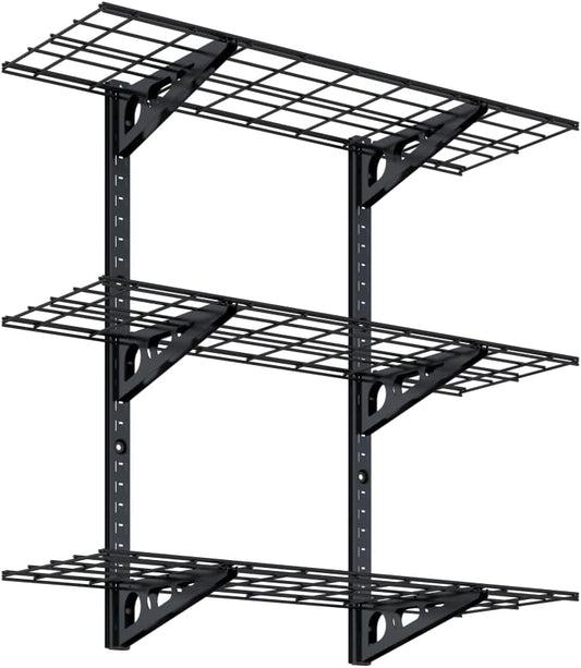 FLEXIMOUNTS 3 Tier 1x3ft Garage Storage Wall Shelving, 12x36inch per Shelf Height Adjustable Floating Shelves, 450lbs Total Weight Capacity, Black