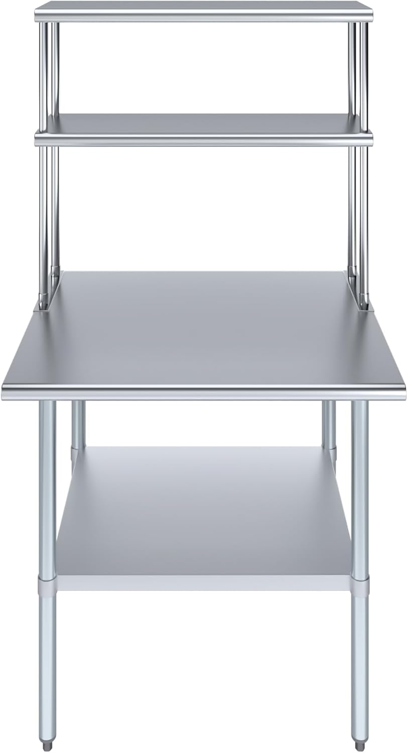 AmGood Stainless Steel Work Table Double Tier Overshelf 30" x 36" Work Table + 12" Overshelf