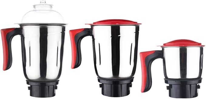 TABAKH Indian Mixer Grinder | 3 Stainless Steel Jars | 650 Watts | 110-Volts | Red
