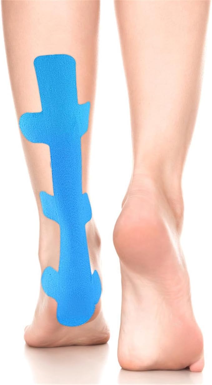 Precut Kinesiology Tape for Achilles Tendon, 12 Pcs Elastic Athletic Tape Leg Support Muscle Tape Patches, Waterproof Kinesiology Recovery Tape Precut Strips Latex-Free Sports Tape for Muscle Support