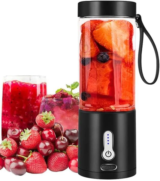 Portable Juicer Blender – 530ml USB Rechargeable Personal Blender for Shakes, Smoothies & Juice – Food Grade PC, Leak-Proof Rubber Seal, Lightweight Travel Bottle Mixer – Black