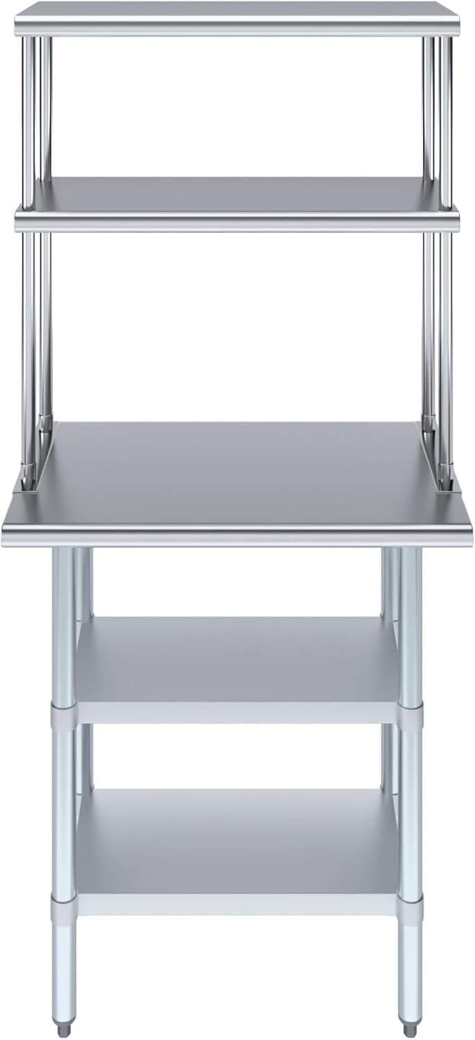 AmGood Stainless Steel Work Table with 2 Shelves | NSF (18" x 30" Table with 2 Shelves + 12" Overshelf)