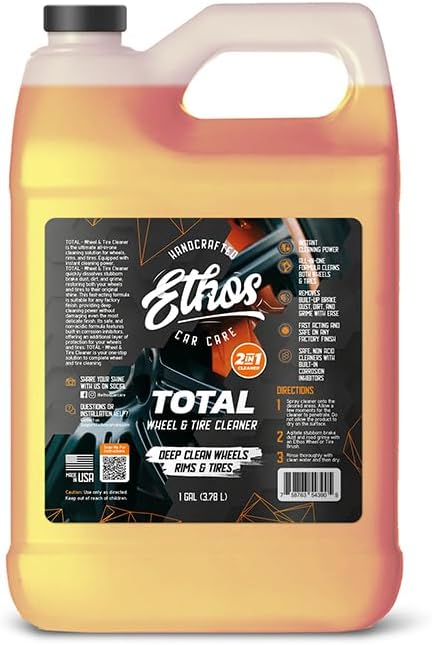 Ethos Handcrafted Car Care Total Wheel & Tire Cleaner - Professional All-In-One Solution for Sparkling Wheels & Tires | Dissolves Brake Dust, Dirt, and Grime | Safe for All Factory Finishes