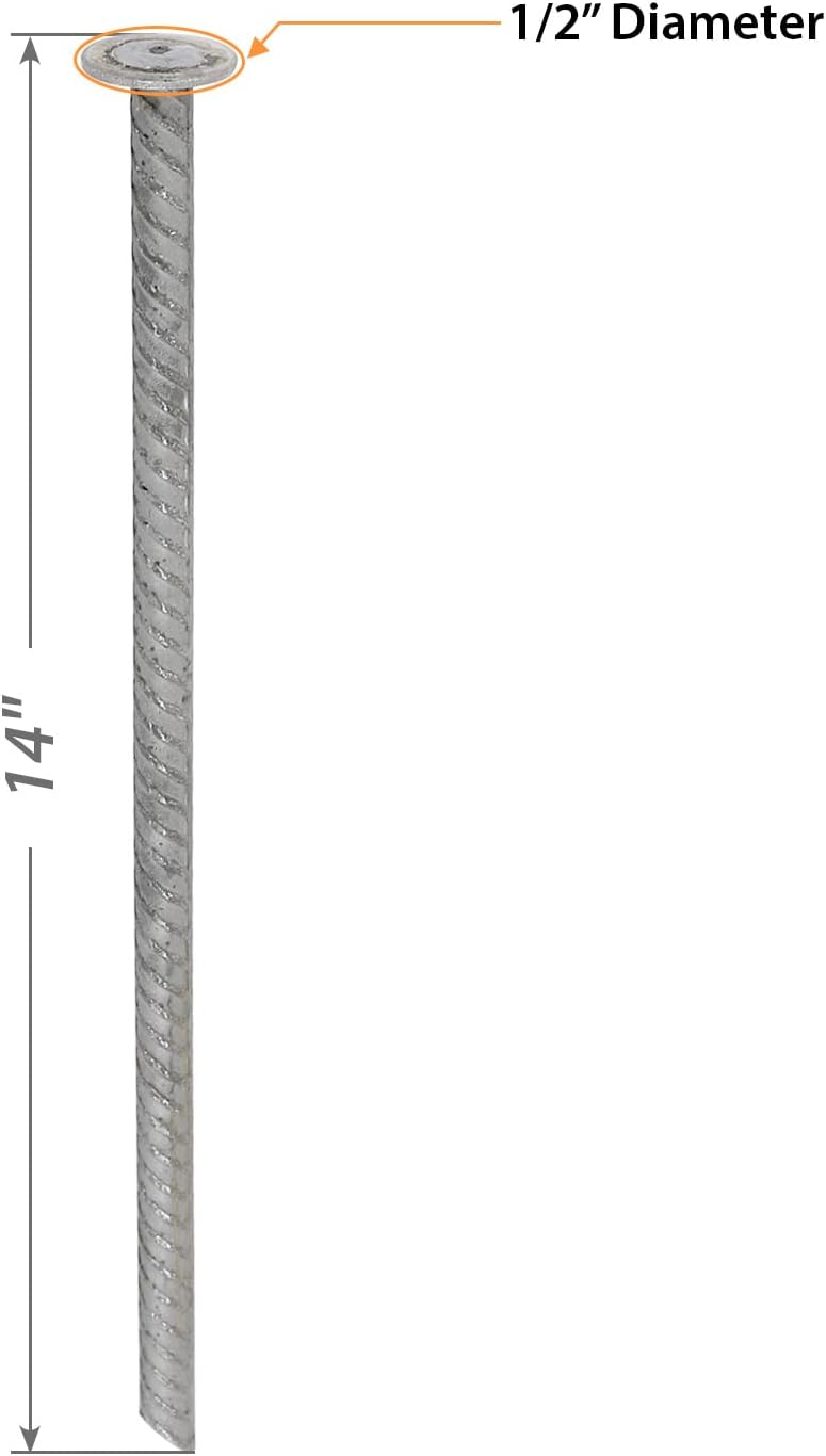 SmartSign Rebar Spikes - Pack of 100, Length 14", Diameter 1/2", Heavy Duty Metal Rebar Stakes for 6ft Parking Curbs/Wheel Stop/Speed Bump, Silver