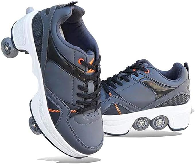 Double-Row Deform Wheel Automatic Walking Shoes Invisible Deformation Roller Skate 2 in 1 Removable Pulley Skates Skating Parkour