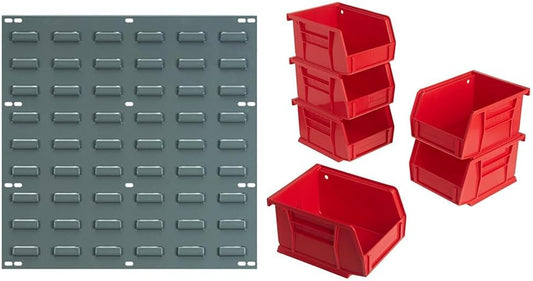 Akro-Mils 30618 Heavy Duty Wall Mount Garage Storage Steel Louvered Panel | Wall Storage Bin Hanging Organizer System for AkroBins, 18-Inch W x 19-Inch H, Grey, 4 Pack