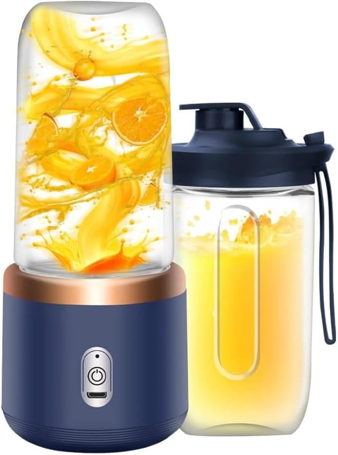 Personal Blender for Shakes & Smoothies, 400ml – 2 To-Go Portable Cups & Lids, Easy Clean, High-Speed Mixer for Juices, Kitchen, Baby Food – Powerful Motor, Safe Double Tap, Portable Design (Blue)