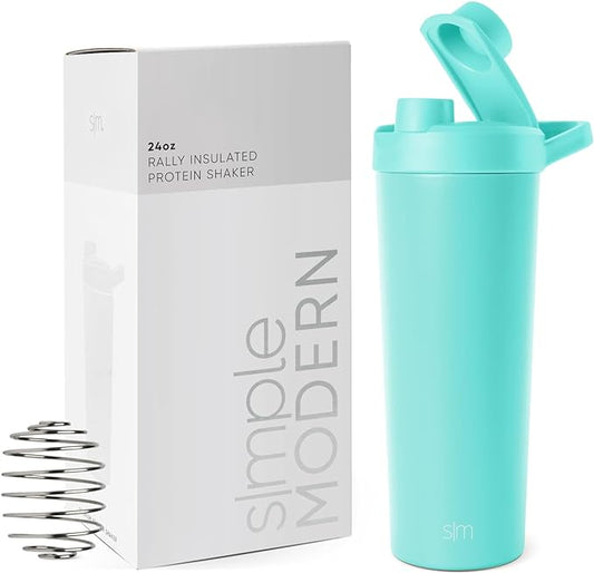 Simple Modern Stainless Steel Shaker Bottle with Ball 24oz | Metal Insulated Cup for Protein Mixes, Shakes and Pre Workout | Rally Collection | Ocean Water