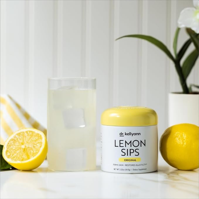 Dr. Kellyann Lemon Sips, Citrus Drink Mix (21 Servings) Rehydrate, Detox, Revitalize, Sugar Free, Fat Free, Non GMO, Hydrates and Firms Skin (Lemon)