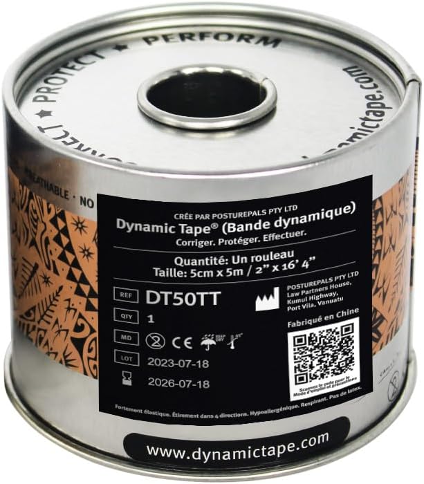 Dynamic Tape Original | Biomechanical Adhesive Tape | Physio Tape for Knee, Ankle, Shoulder, Leg, Muscle Support | Sports Tape for Football, Rugby, Ideal for Athletes | Beige & Black - 2" (6)